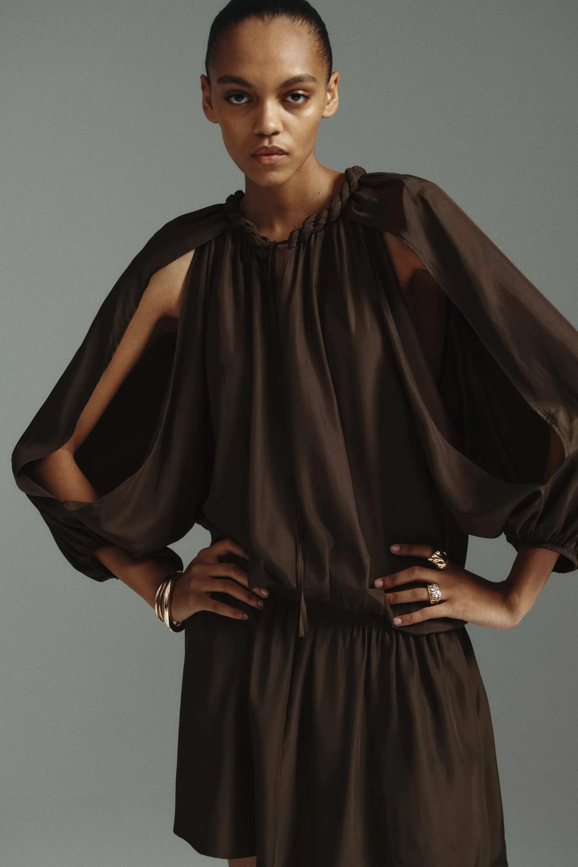 Robe tunique avec détail tressé - Vert kaki foncé