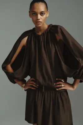Robe tunique avec détail tressé - Vert kaki foncé — photo 1