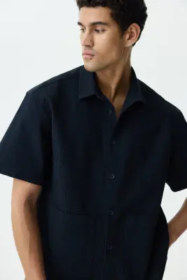 Chemise Relaxed Fit en lin mélangé - Noir — photo 2
