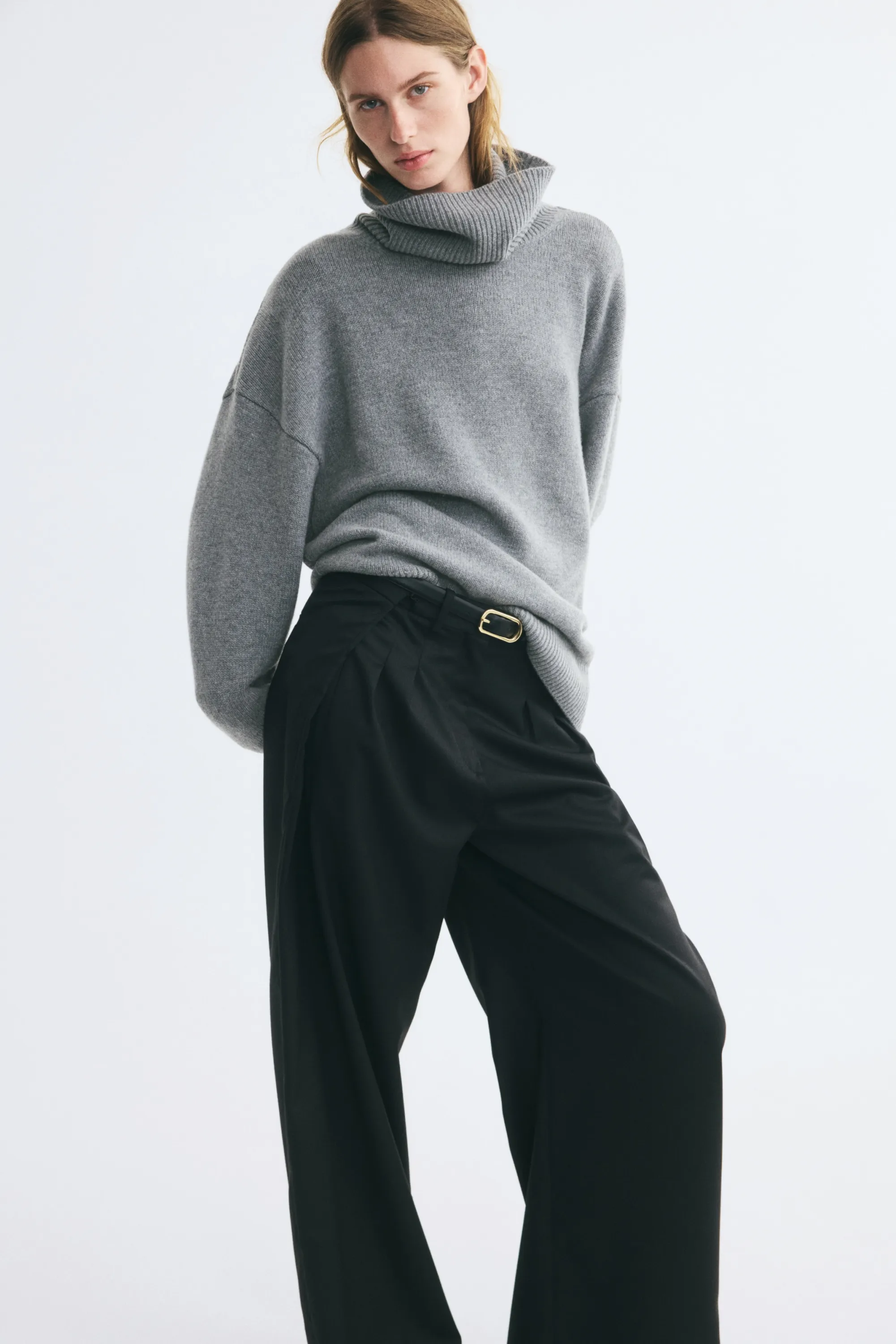 Pull col roulé en cachemire mélangé - Gris