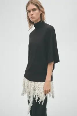 Top en coton avec col double - Noir — photo 1