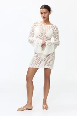 Robe de plage en maille pointelle - Blanc — photo 1