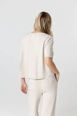 Sweat Beige Col Rond Manches Courtes en Viscose / Elasthanne — photo 3