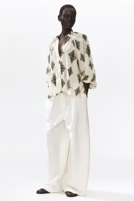 Blouse oversize à manches ballon - Crème/motif — photo 1
