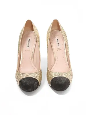 Escarpins bout rond noir et paillettes glitters doré Prix boutique 980€ Taille 37 — photo 3