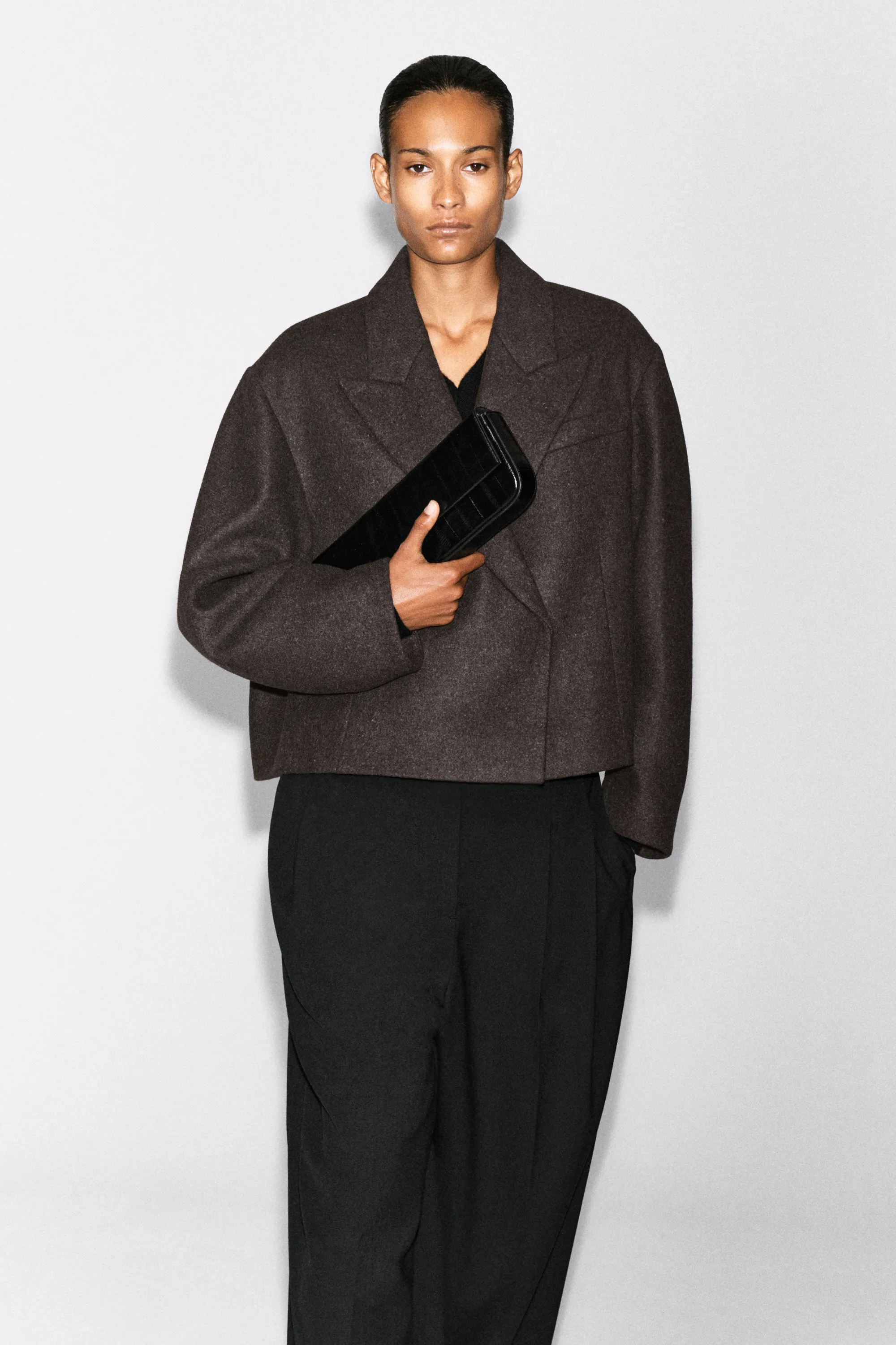 BLAZER OVERSIZE COURT EN MÉLANGE DE LAINE BOUILLIE - CAMEL CHINÉ