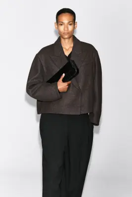 BLAZER OVERSIZE COURT EN MÉLANGE DE LAINE BOUILLIE - CAMEL CHINÉ — photo 1