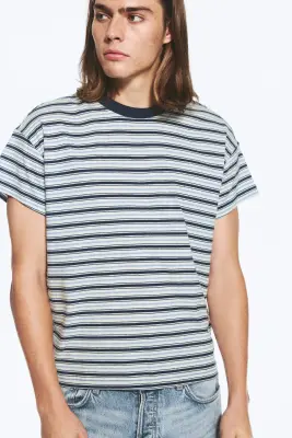 T-shirt carré en coton - Bleu rayé — photo 2