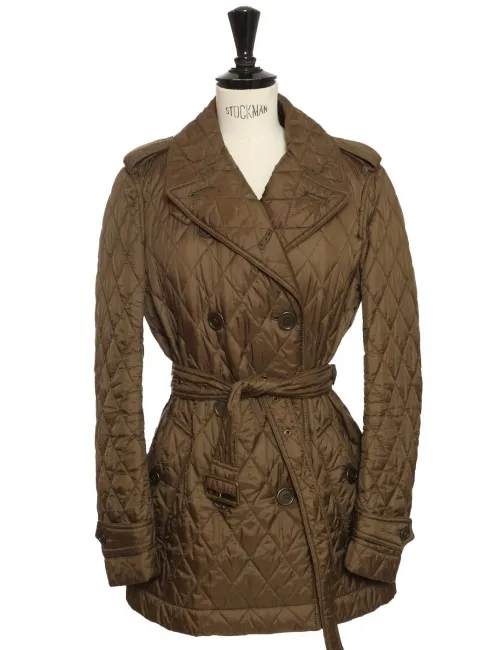 Veste trench matelassée ceinturée vert kaki doublure écossaise Prix boutique 1000€ Taille XS