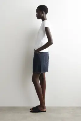 SHORT TAILLE HAUTE EN DENIM - BLEU FONCÉ — photo 2
