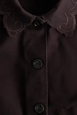 Veste en twill avec broderie anglaise - Marron foncé — photo 4