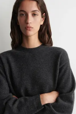 PULL EN LAINE MÉRINOS À DÉTAIL CEINTURE - GRIS ANTHRACITE CHINÉ — photo 3