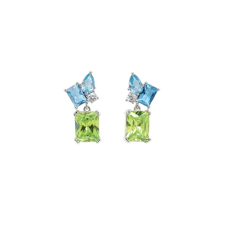 Boucle d'oreille Argent Rhodié - Oxyde de Zirconium vert bleu blanc Go Mademoiselle 602623