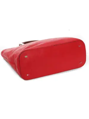 Sac à main vintage en cuir rouge cerise poignées ronde — photo 5