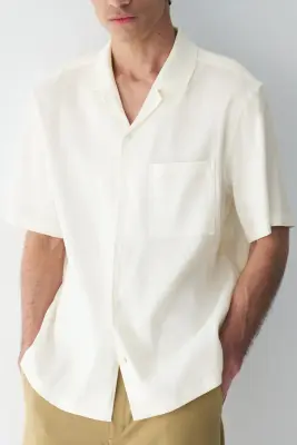 Chemise Easy-care Regular Fit en lin mélangé - Crème — photo 4