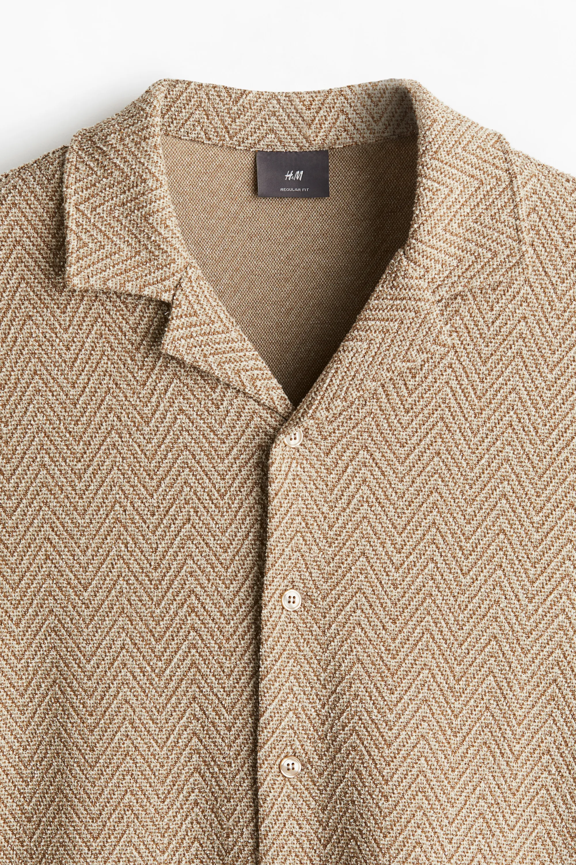 Chemise Regular Fit en tissu à chevrons - Beige