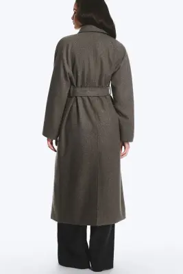 Manteau oversize croisé en laine mélangée Kia - Taupe foncé chiné — photo 4