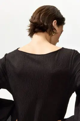 Robe à manches trompette en jersey - Marron foncé — photo 3