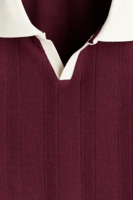 Relaxed Fit Textured-knit polo shirt - Bordeaux — photo 4
