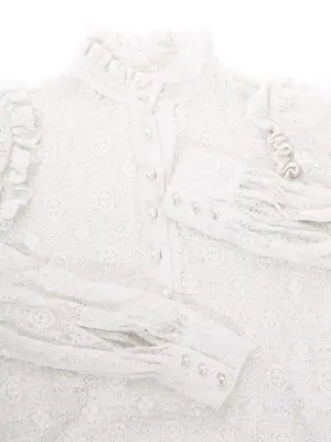 Blouse manches longues en dentelle blanche et boutons perles ivoire Prix boutique 175€ Taille 36 — photo 3