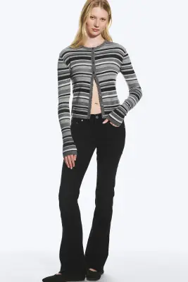 Gilet ajusté en laine fine maille - Rayé gris chiné — photo 2