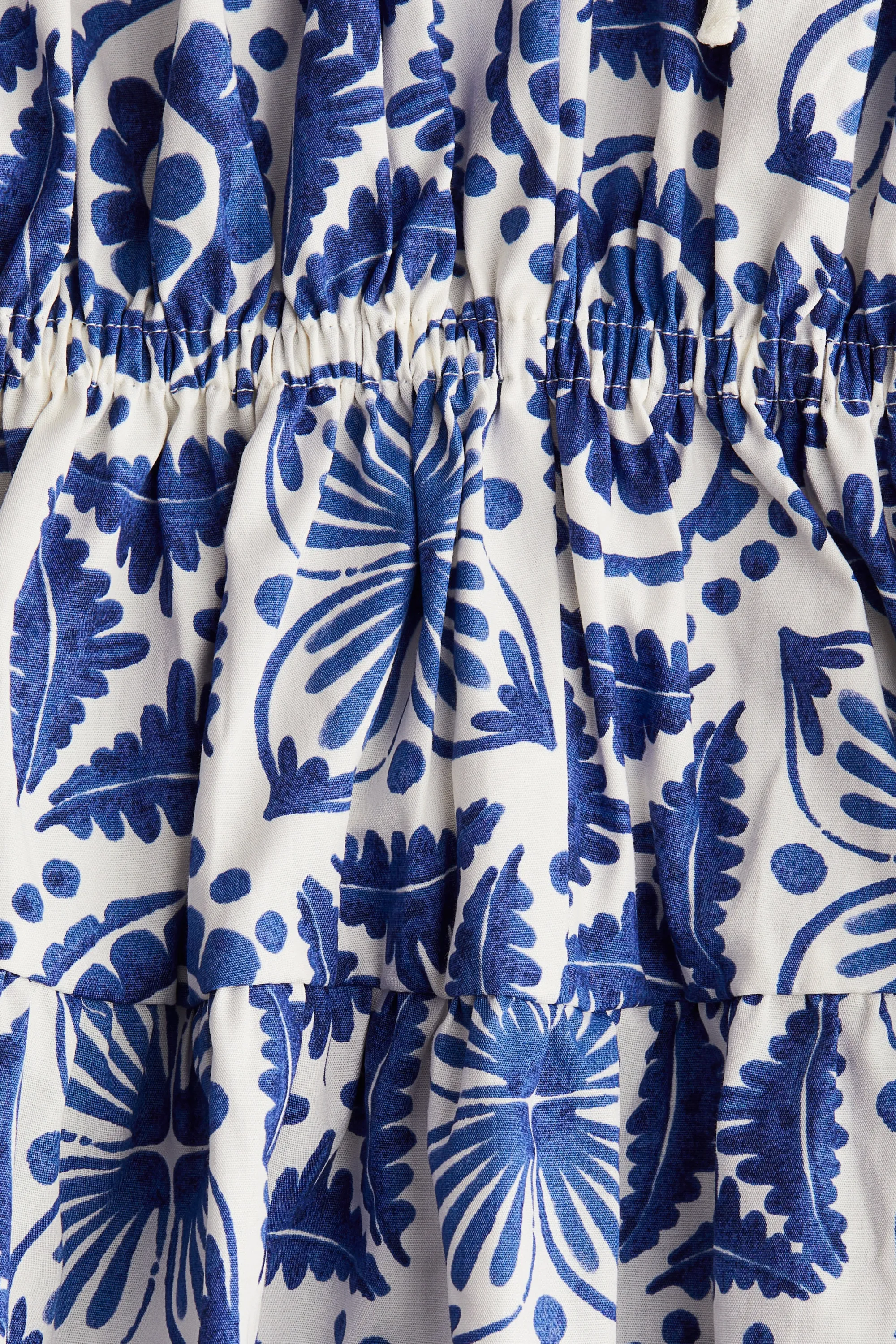 Robe en popeline avec cordons de serrage - Blanc/motif bleu