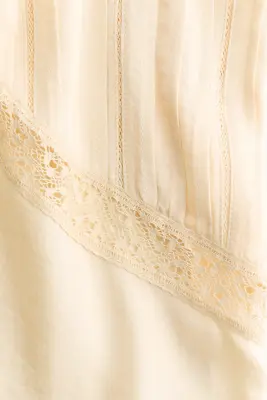 Top à plis nervure avec dentelle - Beige clair — photo 4