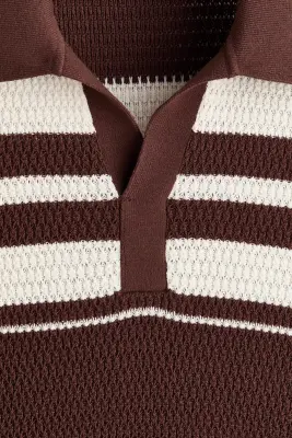 Polo Regular Fit en maille pointelle - Marron foncé — photo 5
