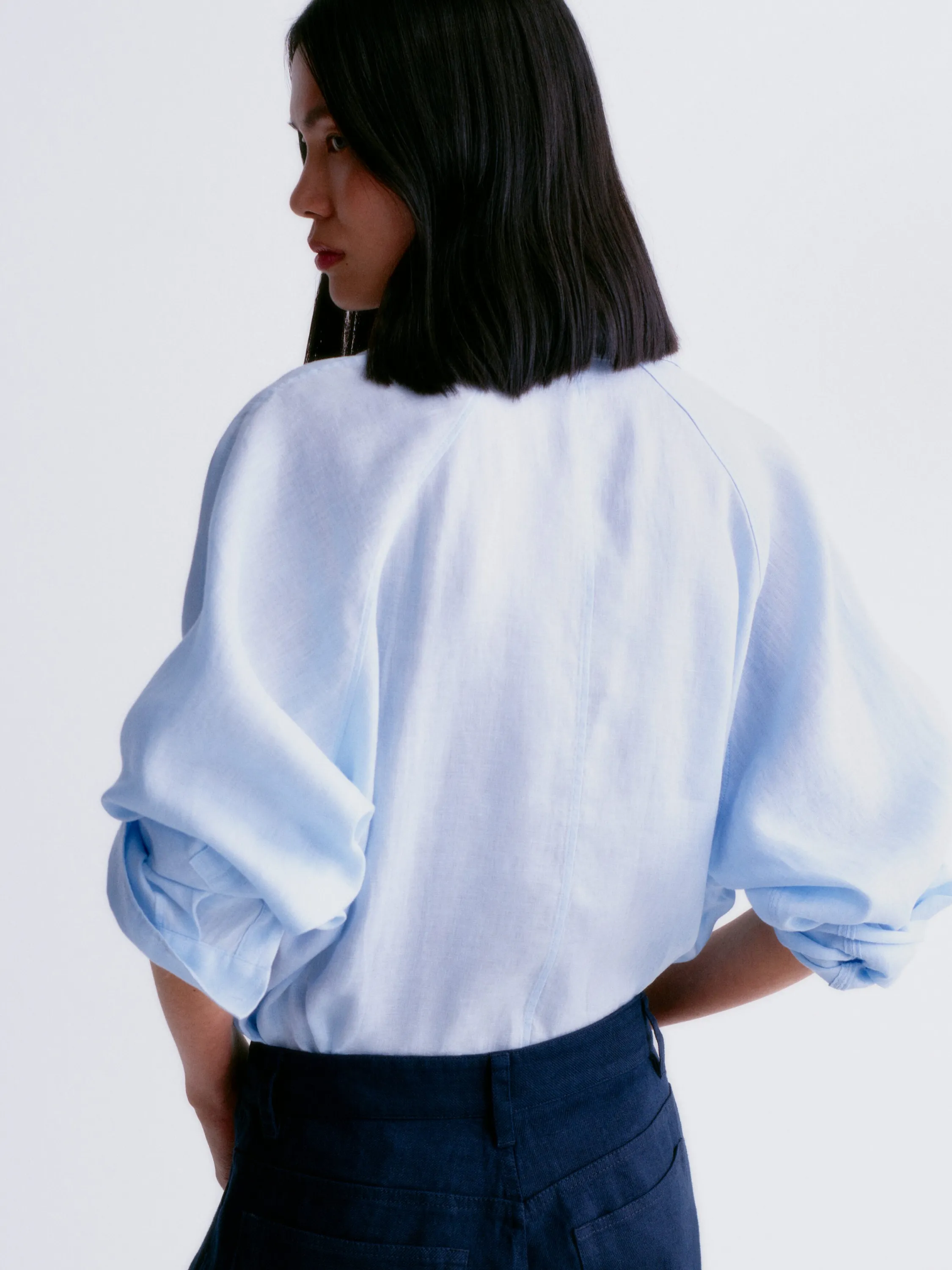 Chemise décontractée en lin - Bleu ciel
