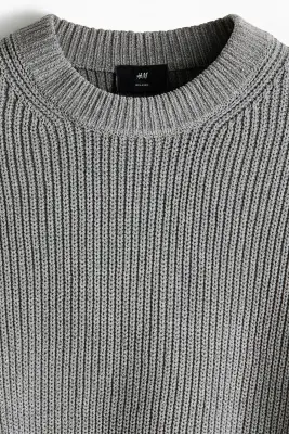 Pull Relaxed Fit en maille côtelée - Gris — photo 3