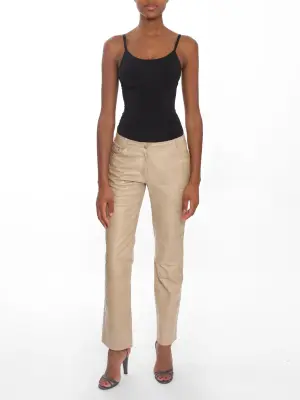 Pantalon en agneau embossé croco beige John Galliano FW 2005 Taille 36 — photo 2
