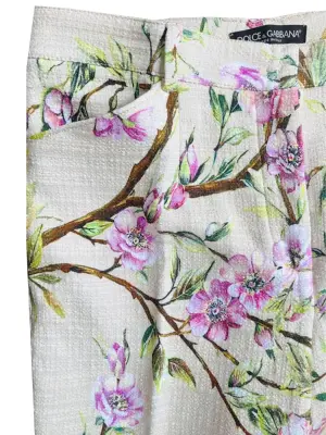 Pantalon droit beige imprimé fleurs de cerisier rose blanc vert Prix boutique $850 Taille XS — photo 3