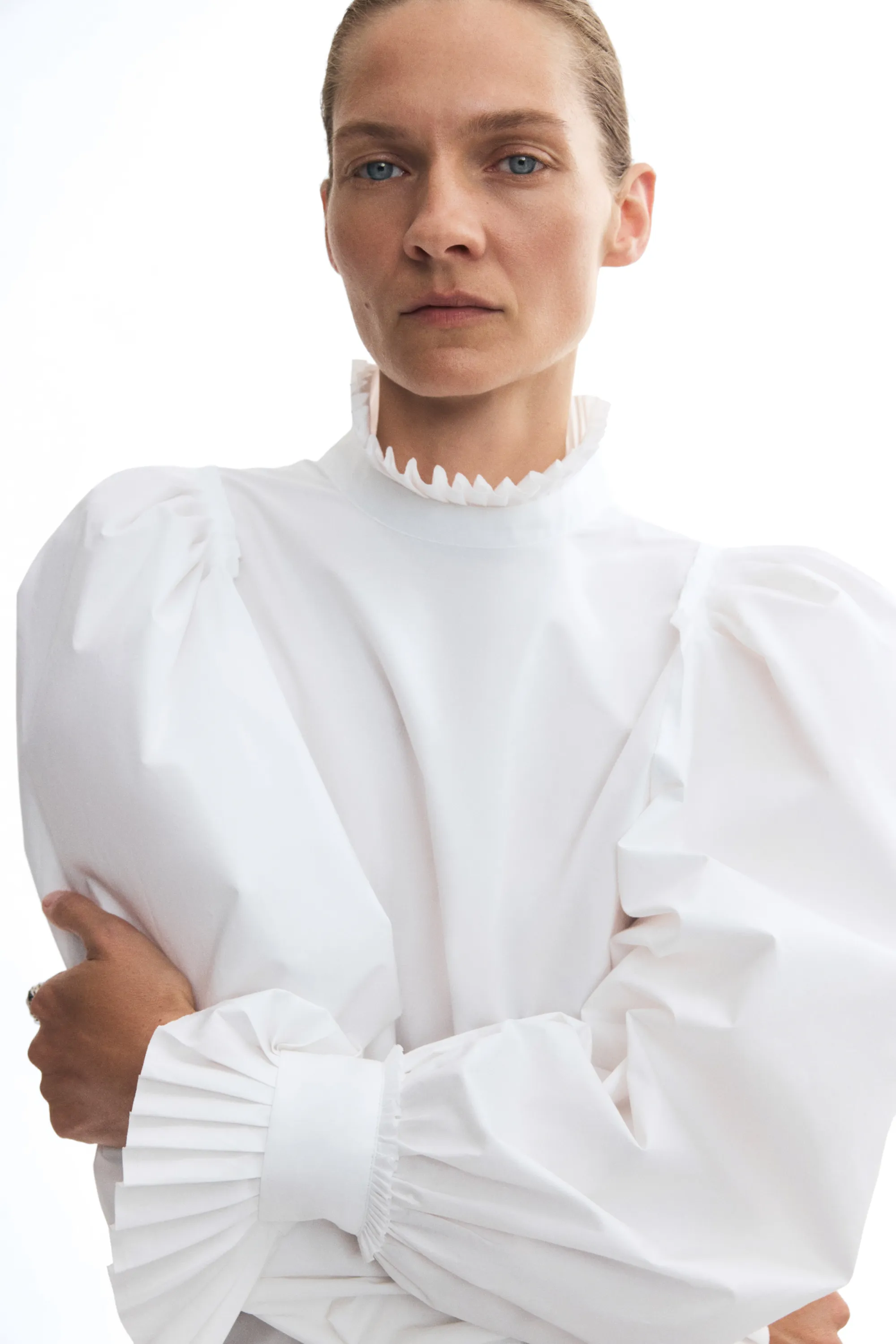 Blouse en coton avec manches ballon - Blanc