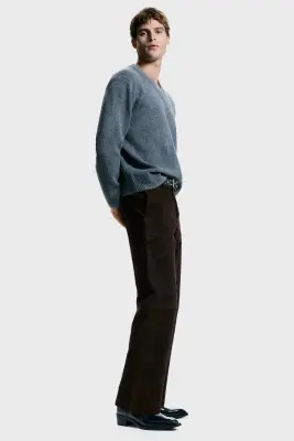 Pantalon Relaxed Fit en cuir velours - Marron foncé — photo 3