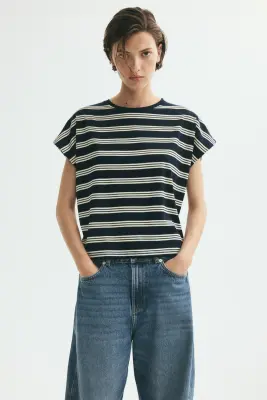 Top oversize en lyocell - Bleu marine/rayé — photo 2