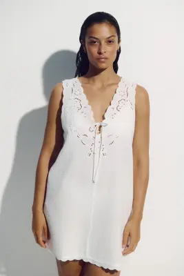 Robe de plage en mousseline de coton - Blanc — photo 3