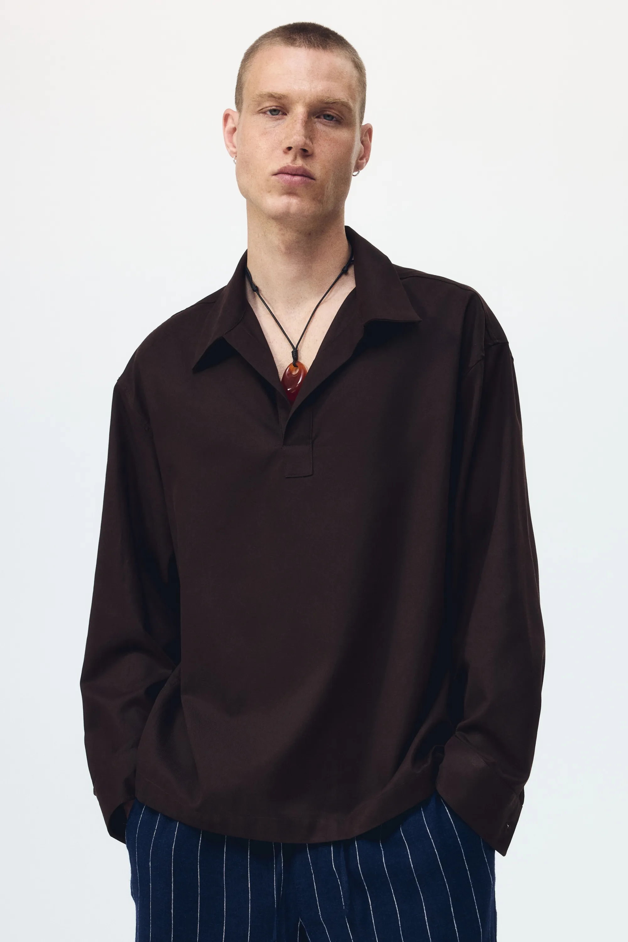 Chemise popover Relaxed Fit - Marron foncé