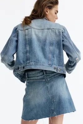 Jupe trapèze en denim - Bleu denim clair — photo 3