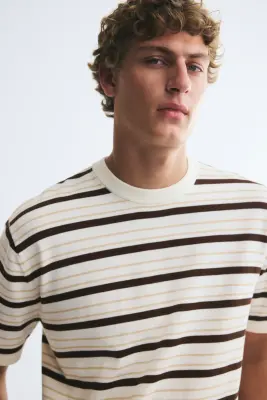 T-shirt Relaxed Fit en maille - Crème/rayé — photo 2