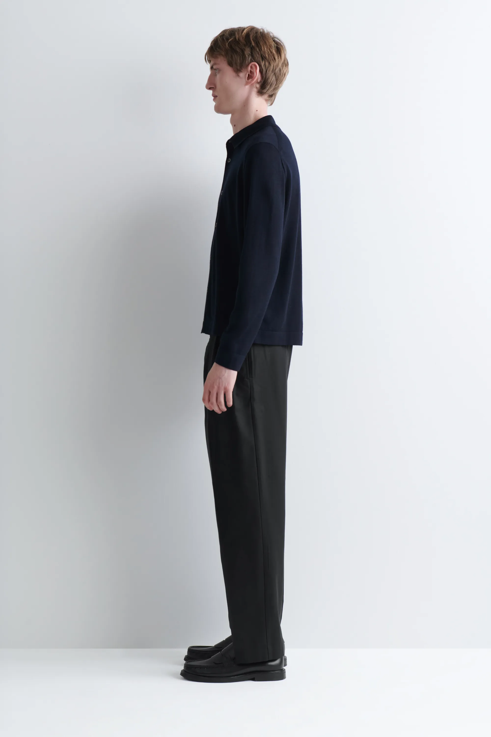 CHEMISE EN MAILLE DE LAINE MÉRINOS - BLEU MARINE CHINÉ