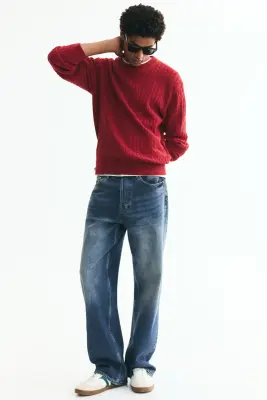 Pull Regular Fit en maille torsadée - Rouge — photo 2