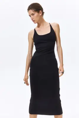 Robe midi à encolure dégagée - Noir — photo 2