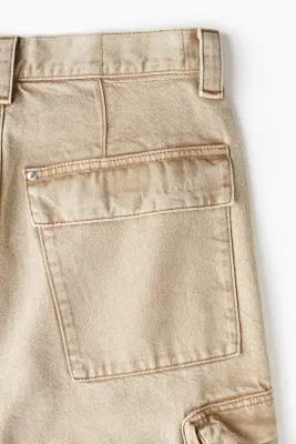 Bootcut Loose Cargo Jeans - Beige — photo 2