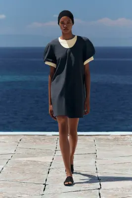 ROBE COURTE À MANCHES BALLON EN COTON - NOIR — photo 4