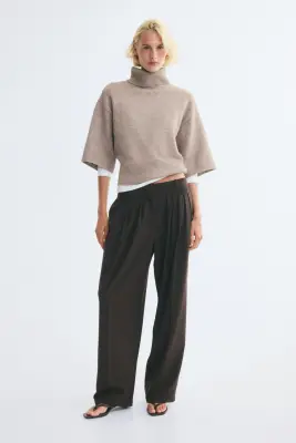 Pull avec col cheminée et manches courtes - Taupe — photo 1