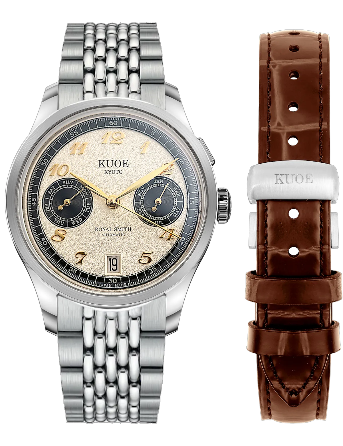 KUOE ROYAL SMITH 90-010 PANDA X GRAINY FINISH DIAL / BOR BRACELET / EXHIBITION CASEBACK