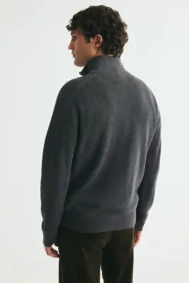 Pull Regular Fit avec col zippé - Gris foncé — photo 3