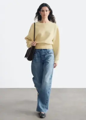 Pull en maille à finitions côtelées - Couleur crème — photo 1