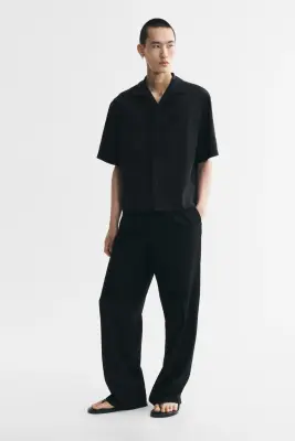 Chemise à col cubain Relaxed Fit en modal mélangé - Noir — photo 2