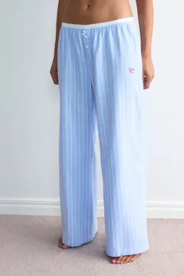 Pantalon de pyjama en flanelle - Bleu clair/rayures tennis — photo 1